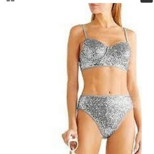 NWT Norma Kamali Silver sequin bikini
